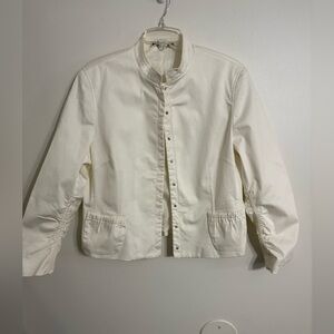 Peter Nygard White Utility Jacket with Stand-Up Collar Size 14